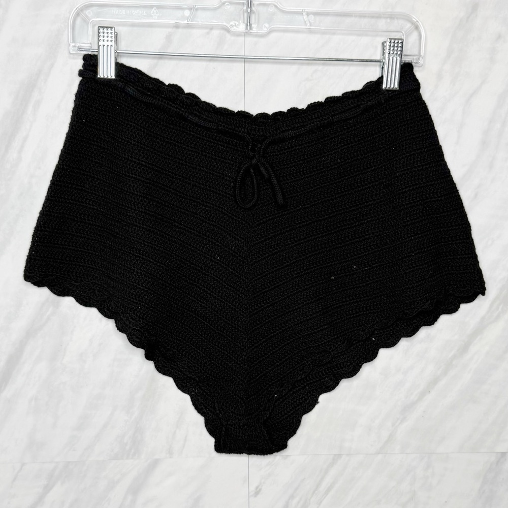 L*Space Black High-Waisted Panties with Scalloped Edges